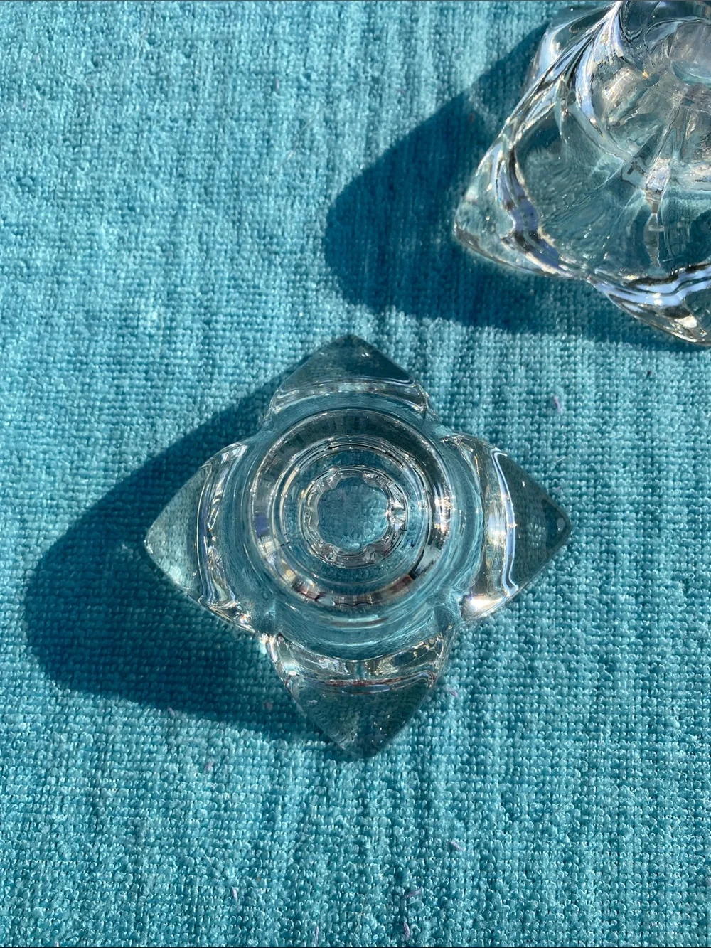 Vintage Heavy Clear Crystal Candle Holders Four-Sided Blooming Petals- Set of 2